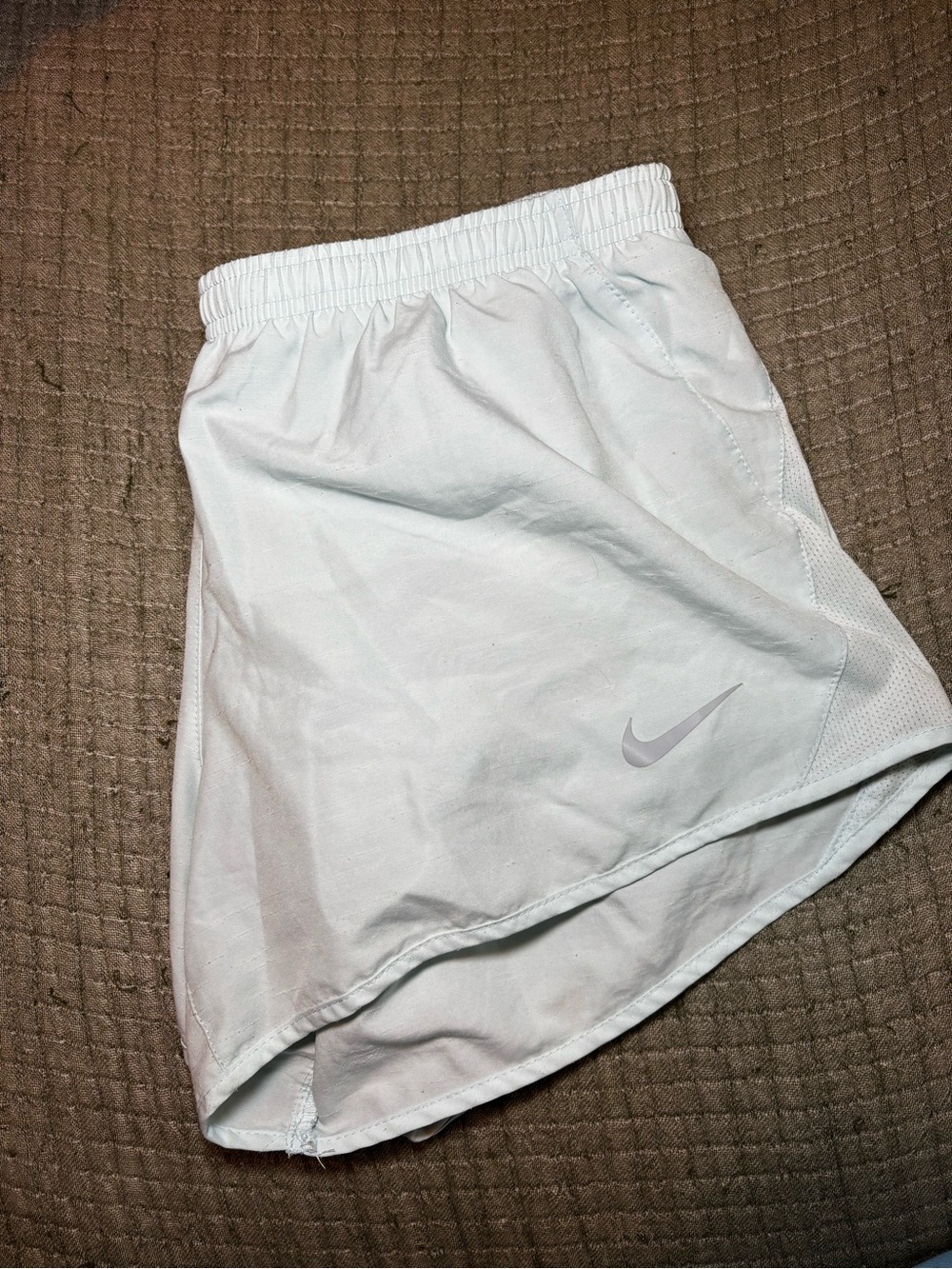 Nike White Athletic Shorts with Grey Swoosh